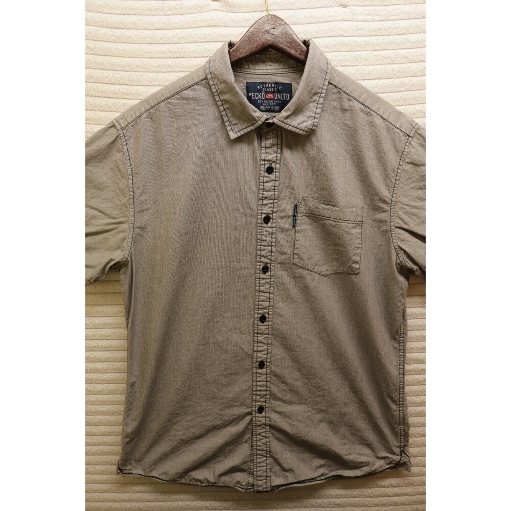 Ecko Unltd Mens Grayish Brown Short Sleeve Button Up Casual Camp Shirt Size L
